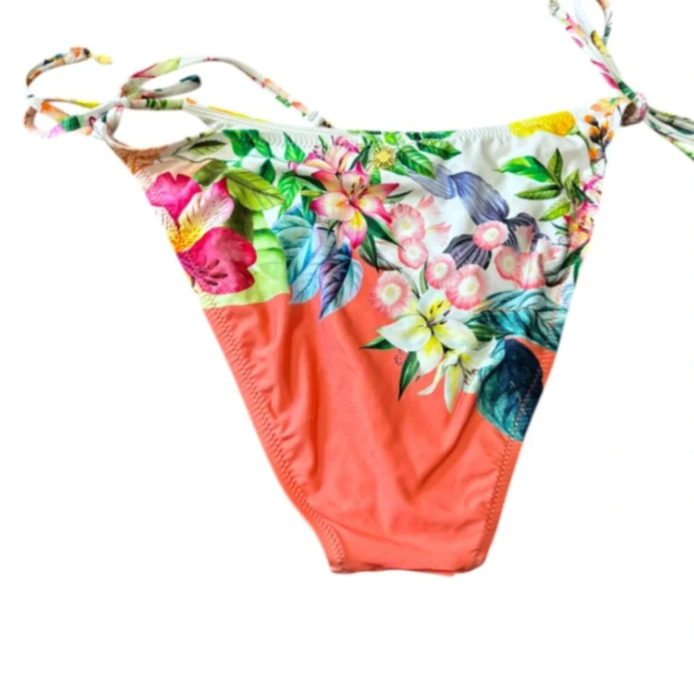 Sunshine 79 Women‎ Coral Tropical Floral Side Tie Bikini Bottoms Size 12 NWT